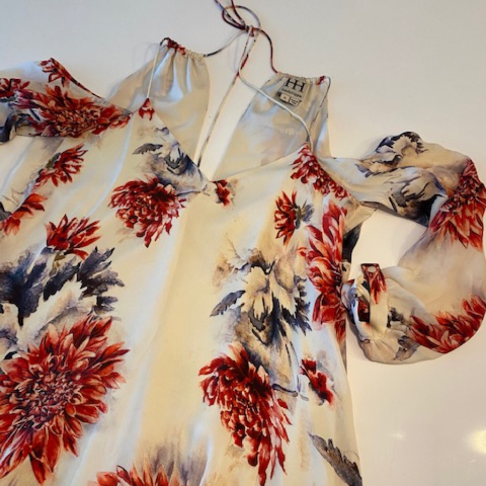 Haute Hippie silk open shoulder floral top